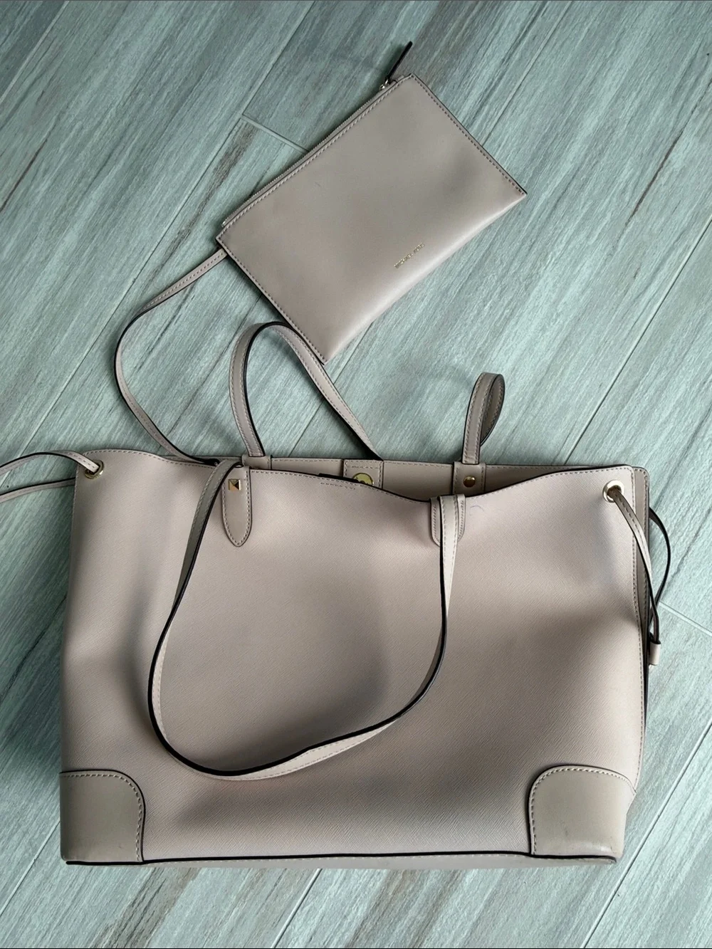 Michael Kors Pale Pink Saffiano Tote with Removable Pouch